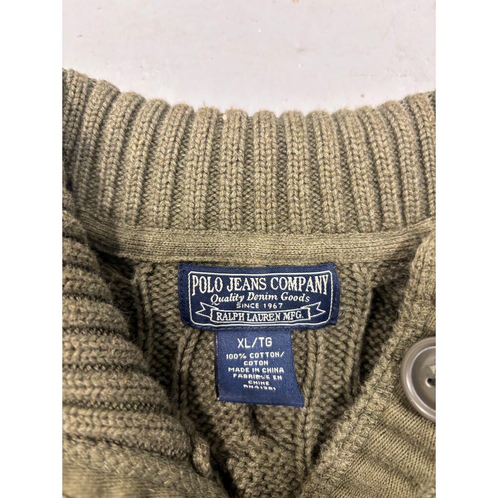 Polo Jeans Co Ralph Lauren Women’s XL Cable Knit Cardigan Green Sweater - Picture 3 of 8
